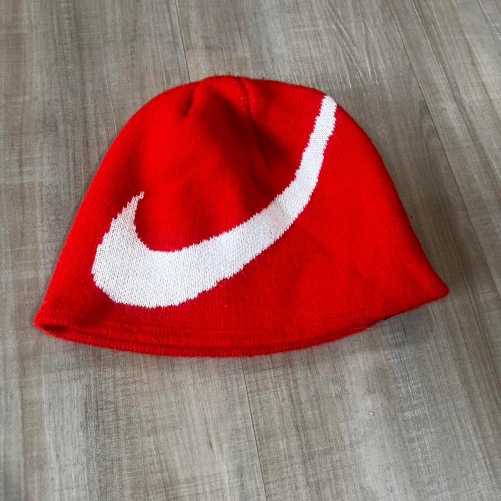 Nike red/orange and white beanie hat